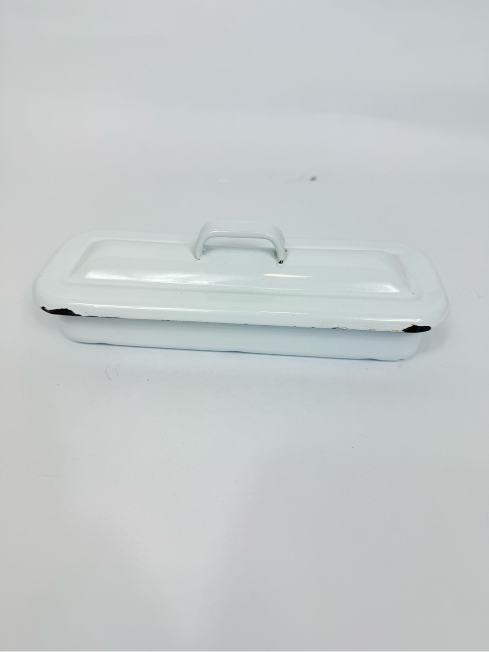 VTG Enamelware White Metal Medical Tray Sterilizing Tray W/Lid Dental